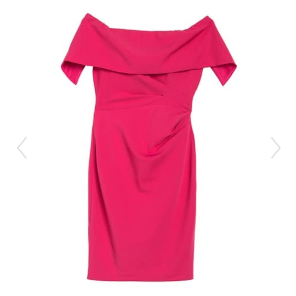 MARINA Off the Shoulder Popover Ruched Dress